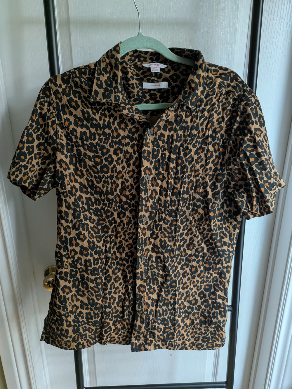 Joe Fresh Leopard Print Short-Sleeve Button-Down Shirt - Black & Brown
